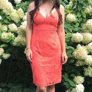 Guess Hot Coral Jillian Midi Floral Lace Cocktail Dress Womens Size 4 Small
